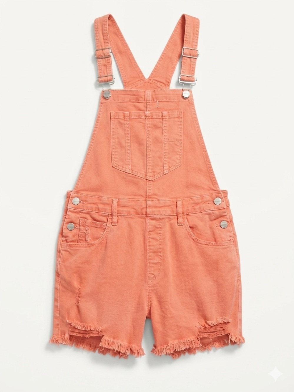 Women's orange Denim Short Overalls with Adjustable Straps